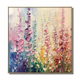 Floral Symphony-Modern Rainbow Floral Wall Art - Textured Oil Painting of Flowers in Field