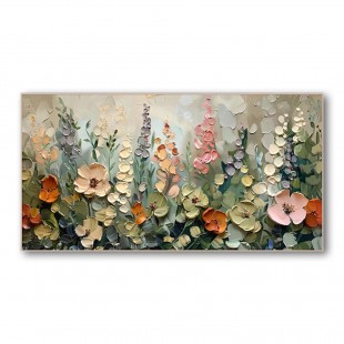 Garden Symphony – Textured Floral Modern Oil Painting, Blooming Flowers Wall Art for Home Decoration
