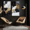 Gilded Fragments-Black White Gold abstract Textured Painting for Modern Interiors