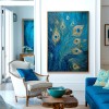 Gilded Whisper - Textured Blue and Gold Feather Oil Painting