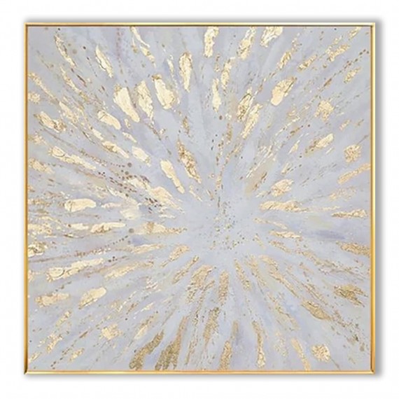 Gold Framed Square Textured abstract Wall Art: Light Blue & Gold Burst Pattern for Modern Home Decor