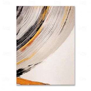 Golden Arc- Large Textured abstract Vertical Canvas Wall Art: Gold, Black & Orange Brushstroke Decor for Modern Home Interiors