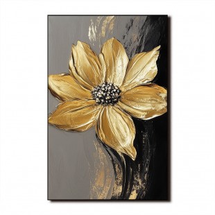 Golden Bloom-3D Textured Gold Floral Oil Painting for Modern Wall Decor