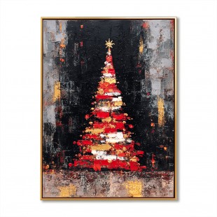Golden Ember tree – abstract Textured Christmas Oil Painting