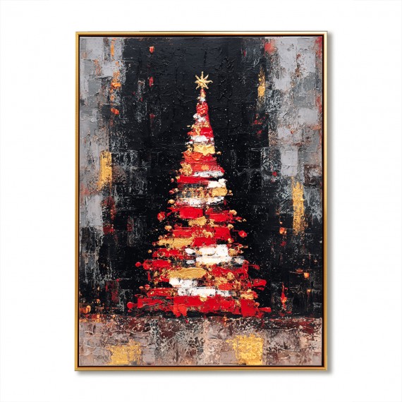 Golden Ember tree – abstract Textured Christmas Oil Painting