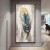 Golden Feather-Vintage-Inspired Feather Wall Art - Blue Gold Foil Textured Vertical Decor for Modern Interiors