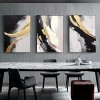 Golden Harmony: Large abstract Triptych Wall Art: Gold & Black Textured Canvas Paintings for Modern Home Decor