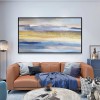 Golden Road – abstract Landscape Oil Painting with Gold & Blue Tones, Tranquil Art for Home Decor
