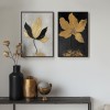 Golden Whispers-Set of 2 Gold Flower Paintings - Luxury Gold and Black abstract Wall Art for Home Decoration