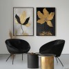 Golden Whispers-Set of 2 Gold Flower Paintings - Luxury Gold and Black abstract Wall Art for Home Decoration