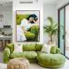 Green Rest – Textured Figurative Oil Painting of Woman on Sofa