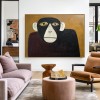 Hand-Painted Monkey Wall Art, Minimalist Animal Canvas Painting for Modern Home Decor