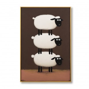 Hand-Painted White Sheep Wall Art – Stacked Minimalist Animal Canvas for Modern Interiors