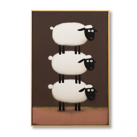 Hand-Painted White Sheep Wall Art – Stacked Minimalist Animal Canvas for Modern Interiors