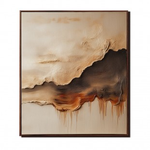 Horizon Flames- abstract Textured Oil Painting, Neutral Tones with Dripping Effect Wall Art for Home Decoration