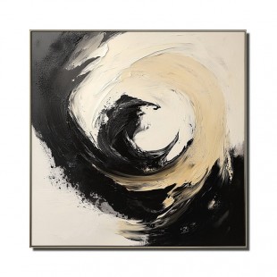 Infinite Swirl: abstract Swirl Oil Painting in Black, Beige & White Tones - Textured Wall Art, Modern Decor for Contemporary Interiors