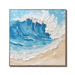 Majestic Ocean Wave:Impasto Style Ocean Wave Canvas Art - Textured Beach Scene Wall Decor, Modern Coastal Home Interiors Artwork