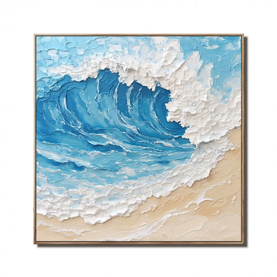 Majestic Ocean Wave:Impasto Style Ocean Wave Canvas Art - Textured Beach Scene Wall Decor, Modern Coastal Home Interiors Artwork