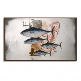 Market Sink — Tuna Fish Wall Art, Industrial Kitchen Canvas, Textured Oil Painting