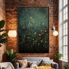 Midnight Bloom-Colorful Wildflowers Oil Painting on Dark Green Background - Nature Floral Wall Art for Home Decoration