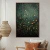 Midnight Bloom-Colorful Wildflowers Oil Painting on Dark Green Background - Nature Floral Wall Art for Home Decoration