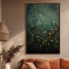 Midnight Bloom-Colorful Wildflowers Oil Painting on Dark Green Background - Nature Floral Wall Art for Home Decoration