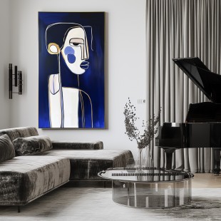 Midnight Contours-abstract Line - Art Portrait with Gold Accents: Modern Minimalist Wall Decor for Home Interiors