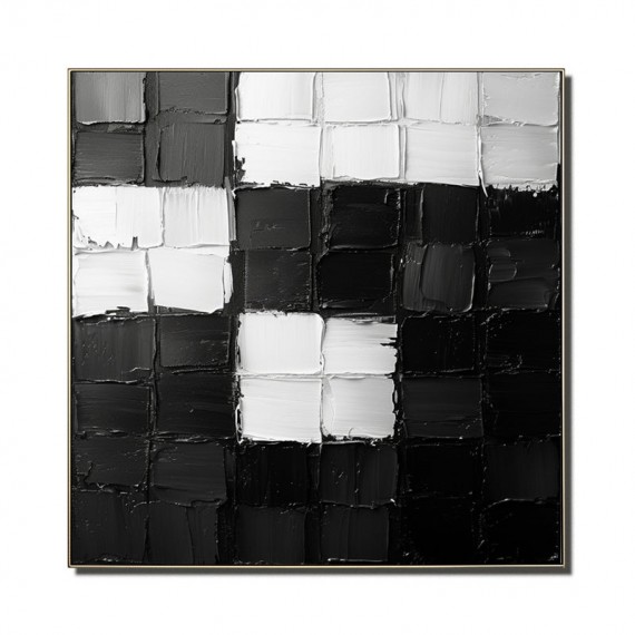Monochrome Harmony: Textured Black & White Geometric abstract Art - Minimalist Wall Decor, Edgy Accent for Modern Interiors