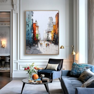 Morning Avenue – Hand-Painted abstract City Street Oil Painting on Canvas