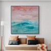 Mystic Sunset-abstract Ocean Wave Wall Art, Pastel Sky & Teal Sea Painting for Home Decoration