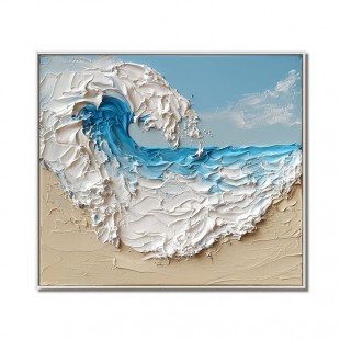 Ocean Whisper: Textured Ocean Wave Oil Painting - Coastal Wall Art for Living Room and Bedroom Decor