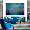 Radiant Feather - Textured Blue and Gold abstract Oil Painting