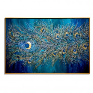 Radiant Feather - Textured Blue and Gold abstract Oil Painting