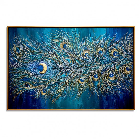 Radiant Feather - Textured Blue and Gold abstract Oil Painting