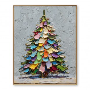 Rainbow Noel - Colorful Christmas tree Oil Painting, Festive Textured Canvas Wall Art