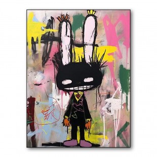 Rebel Bunny –  Vibrant Graffiti Art Cartoon Rabbit Wall Decor