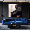 Rhythms of Contrast-Modern Black and White abstract Art: Monochromatic Painting with Vibrant Orange and Blue Details
