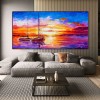 Sailing Together-Colorful Sunset Sailboat Seascape Oil Painting - Impressionistic Nautical Wall Art for Home Decoration