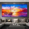 Sailing Together-Colorful Sunset Sailboat Seascape Oil Painting - Impressionistic Nautical Wall Art for Home Decoration
