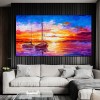 Sailing Together-Colorful Sunset Sailboat Seascape Oil Painting - Impressionistic Nautical Wall Art for Home Decoration