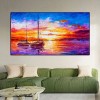 Sailing Together-Colorful Sunset Sailboat Seascape Oil Painting - Impressionistic Nautical Wall Art for Home Decoration