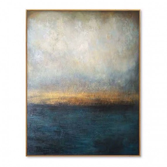 Seashore-abstract Coastal Oil Painting | Vertical Textured Ocean Wall Art for Modern Decor
