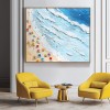 Seaside Whispers-Impasto Beach Scene Oil Painting - Framed Square Wall Art with Colorful Umbrellas & Textured Ocean Waves, Summer Coastal Decor for Living Room & Bedroom