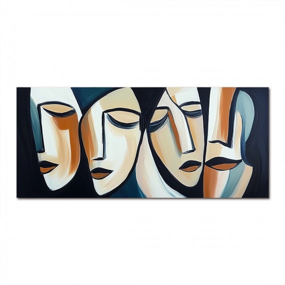 Silent Dialogue-Handmade abstract Oil Painting, Modern Cubist Faces Canvas Art for Home & Office Decor