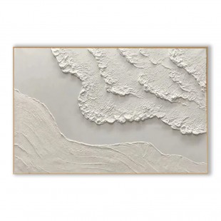 Silent Drift of White Shores-3D Textured Neutral Tone Wall Art - Minimalist abstract Landscape Framed Decor for Modern Home