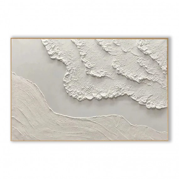 Silent Drift of White Shores-3D Textured Neutral Tone Wall Art - Minimalist abstract Landscape Framed Decor for Modern Home
