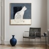 Silent Gaze-Wabi-Sabi White Cat Art Painting on Dark Background - Home Wall Decor