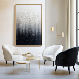 Stardust Veil : Textured abstract Art with Black, White & Grey Gradient - Minimalist Wall Decor, Modern Accent for Contemporary Interior