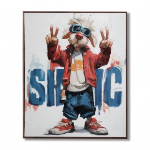 Street Vibes – abstract Pop Art Dog Oil Painting, Modern Animal Wall Art for Youthful Spaces