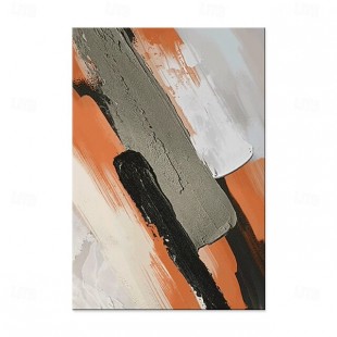 Striking Earthy - Large Textured abstract Vertical Canvas Wall Art: Orange, Black & Gray Brushstroke Decor for Modern Interiors